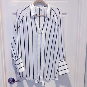 NWOT Nine West Striped White and Green Women's Top sz M